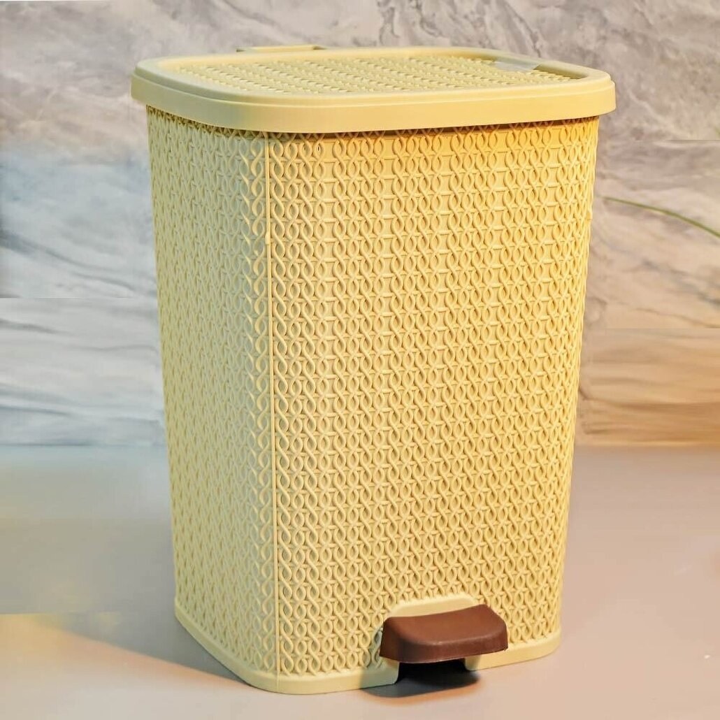 Ведро для мусора с педалью пластик декоративный узор объем 12л цвет бежевый удобное открытие крышки