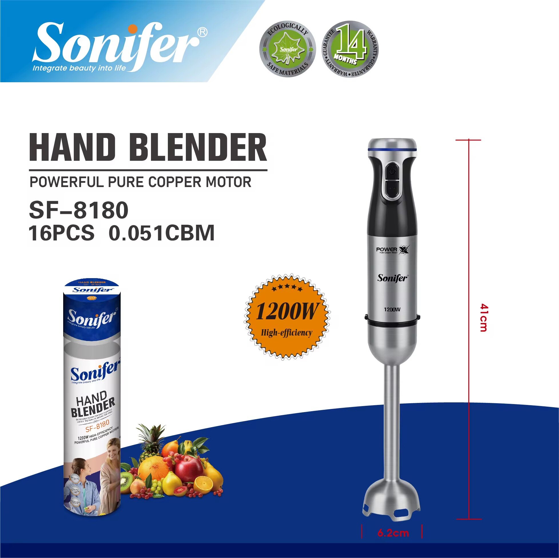 Блендер Sonifer SF-8180, мощность 1200Вт, погружная часть из металла