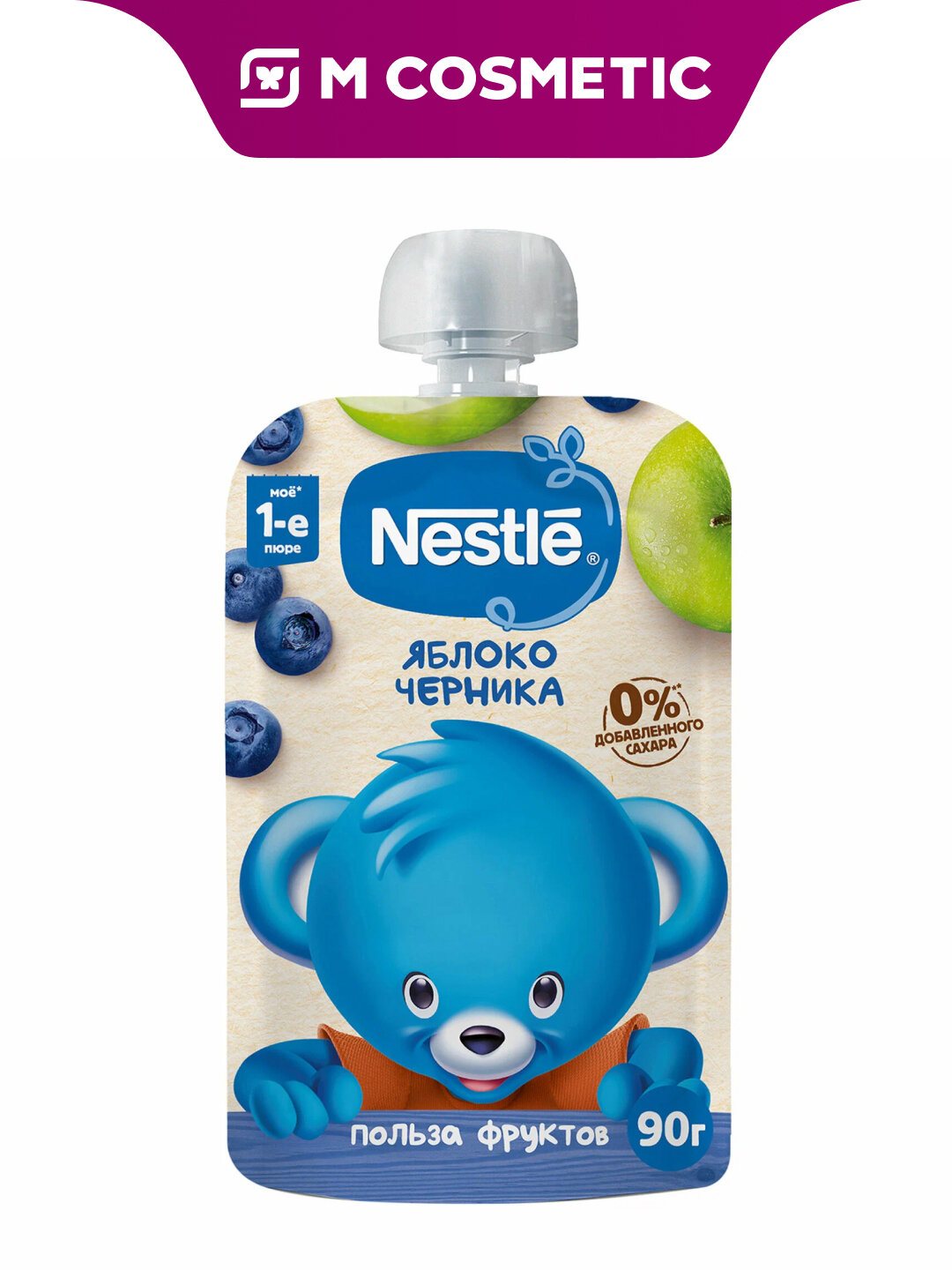 Детское пюре Nestlé "Яблоко-Черника", без сахара, для детей с 5 месяцев