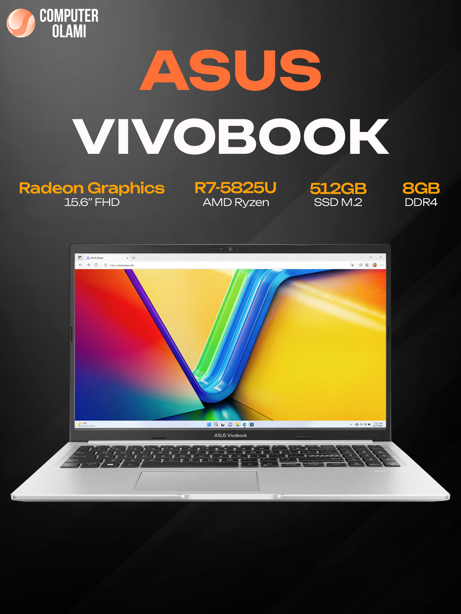 Ноутбук ASUS M1502Y, AMD Ryzen 7-5825U, 8/512 ГБ, 15.6" FHD WV, Cool Silver — мощный универсальный вариант