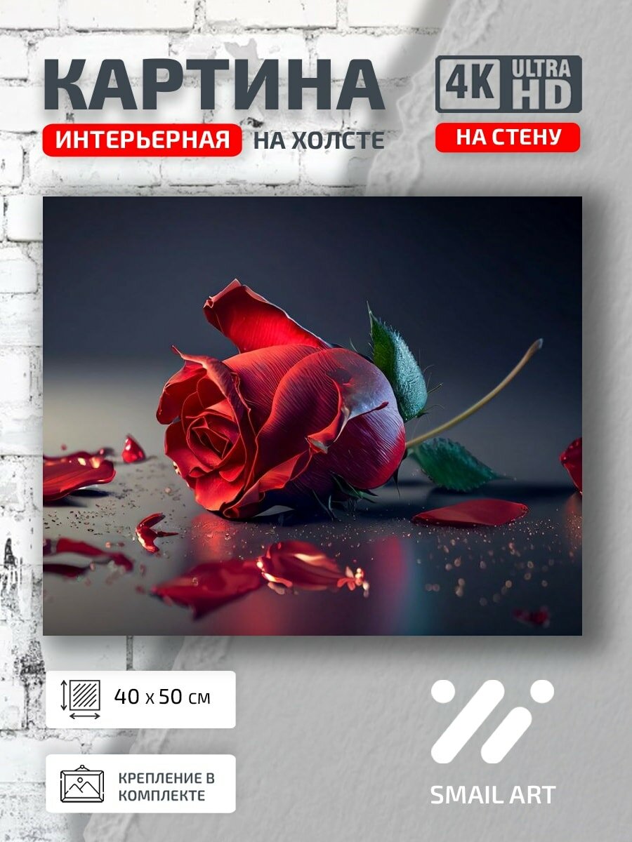 Картина на холсте интерьерная 40 на 50 на стену цветка розы для кабинета атмосфера