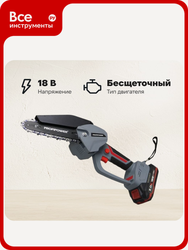 Изображение товара Аккумуляторная бесщеточная цепная пила Profipower MKGST-18V (Li-ion-2шт, 2.0Ач, 0-4500 об/мин, З/У, коробка) E0097