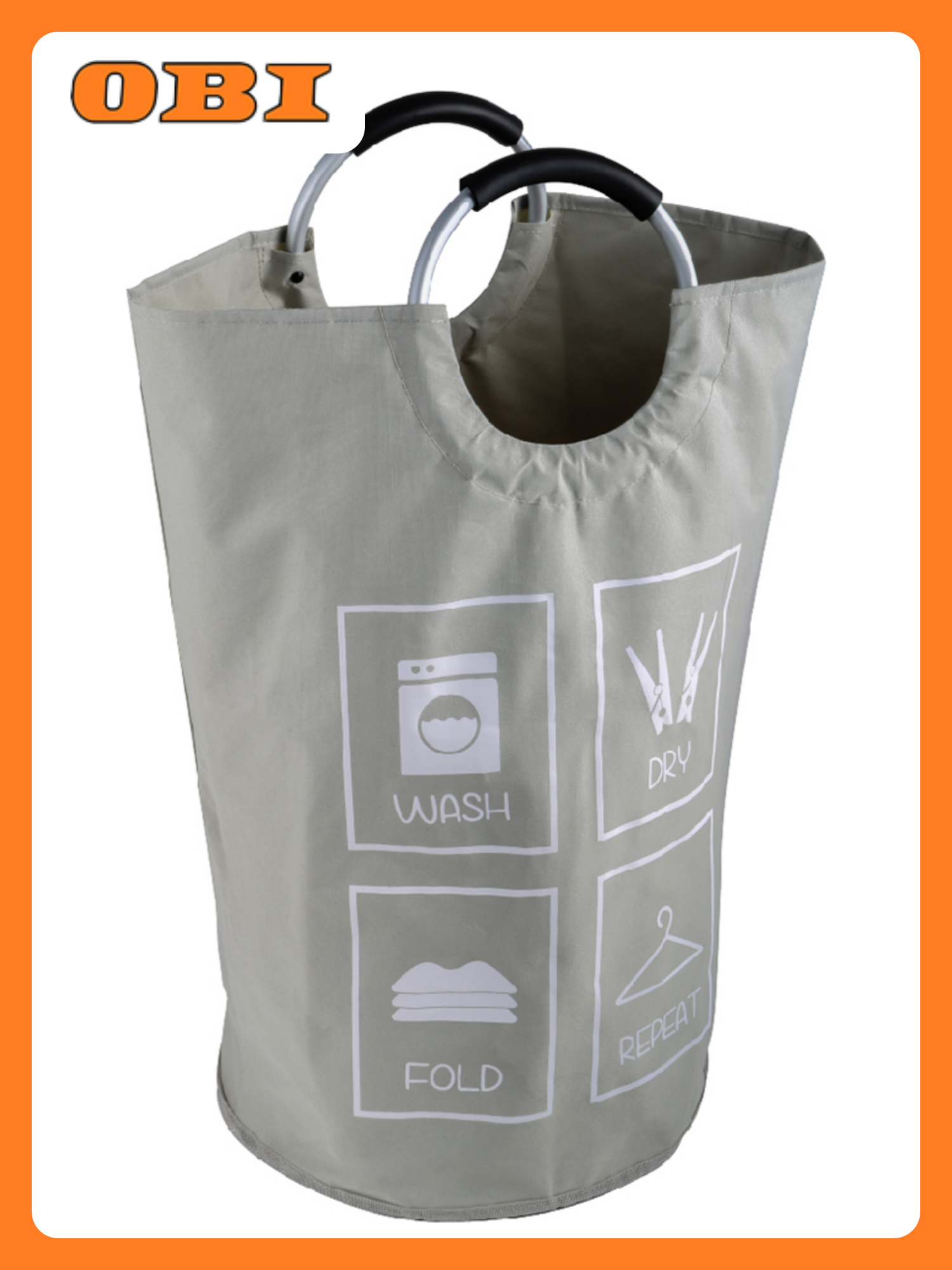 Корзина для белья c алюминиевыми ручками серая 63 л