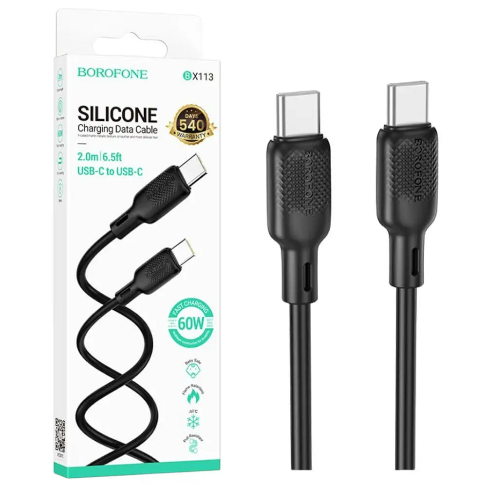 Кабель USB BOROFONE Lenny BX113, Type-C 3A, 2 м, чёрный, силиконовый