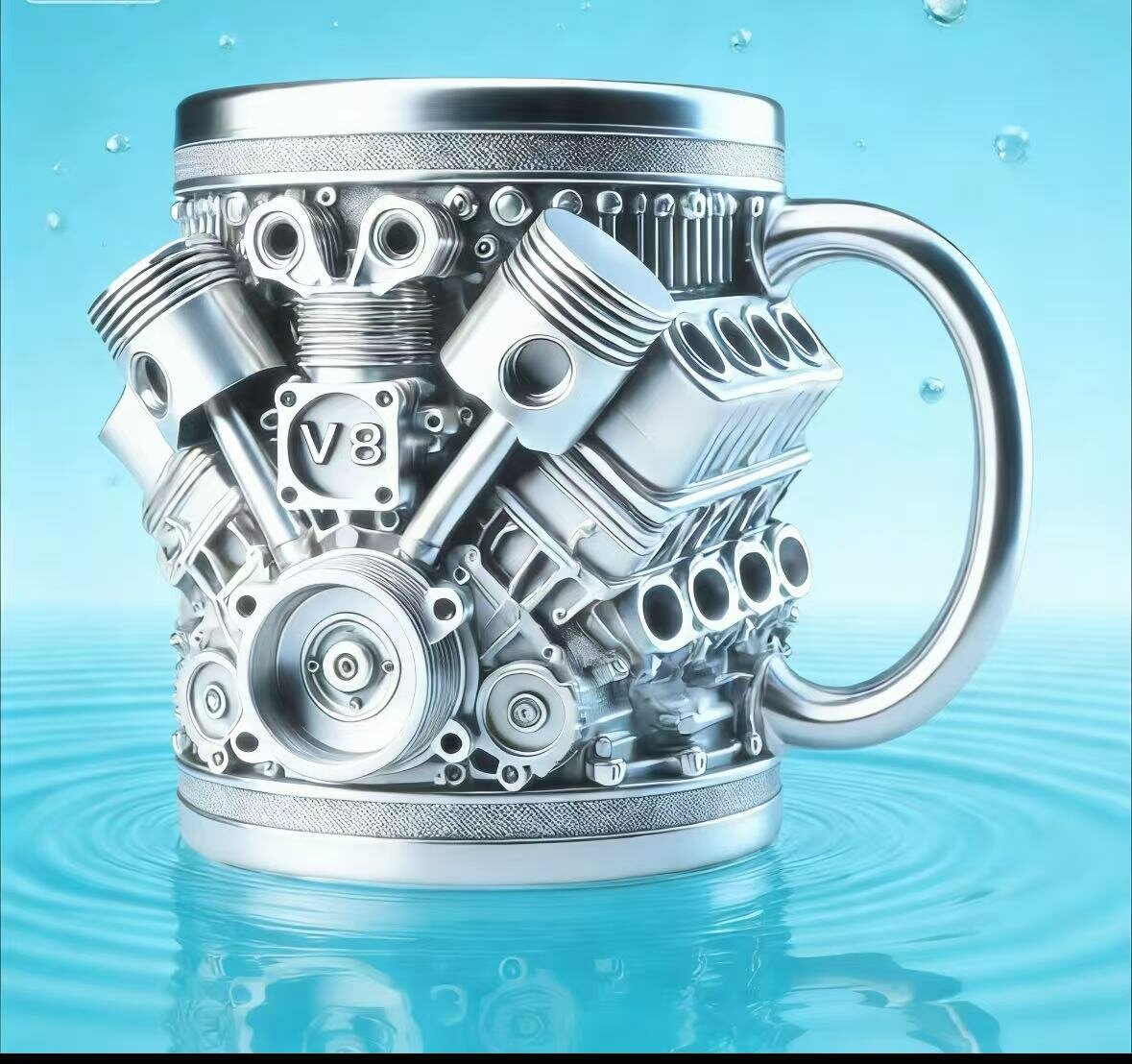 Кружка "Двигатель V8", Серебристо-белая чашка из смолы 200ml 1 шт