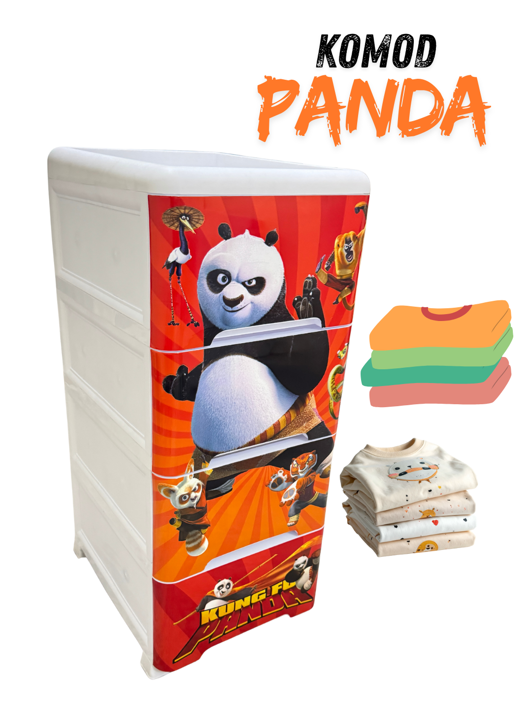 Детский пластиковый комод 4 ящика, дизайн PANDA, детская мебель