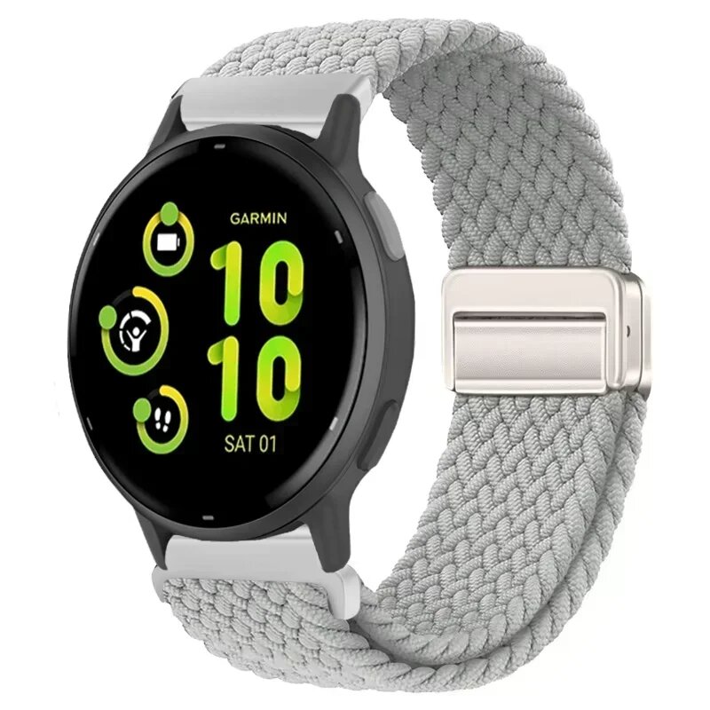 Плетеный ремешок YEELUSEE 20мм Серый/Pearl white для Garmin