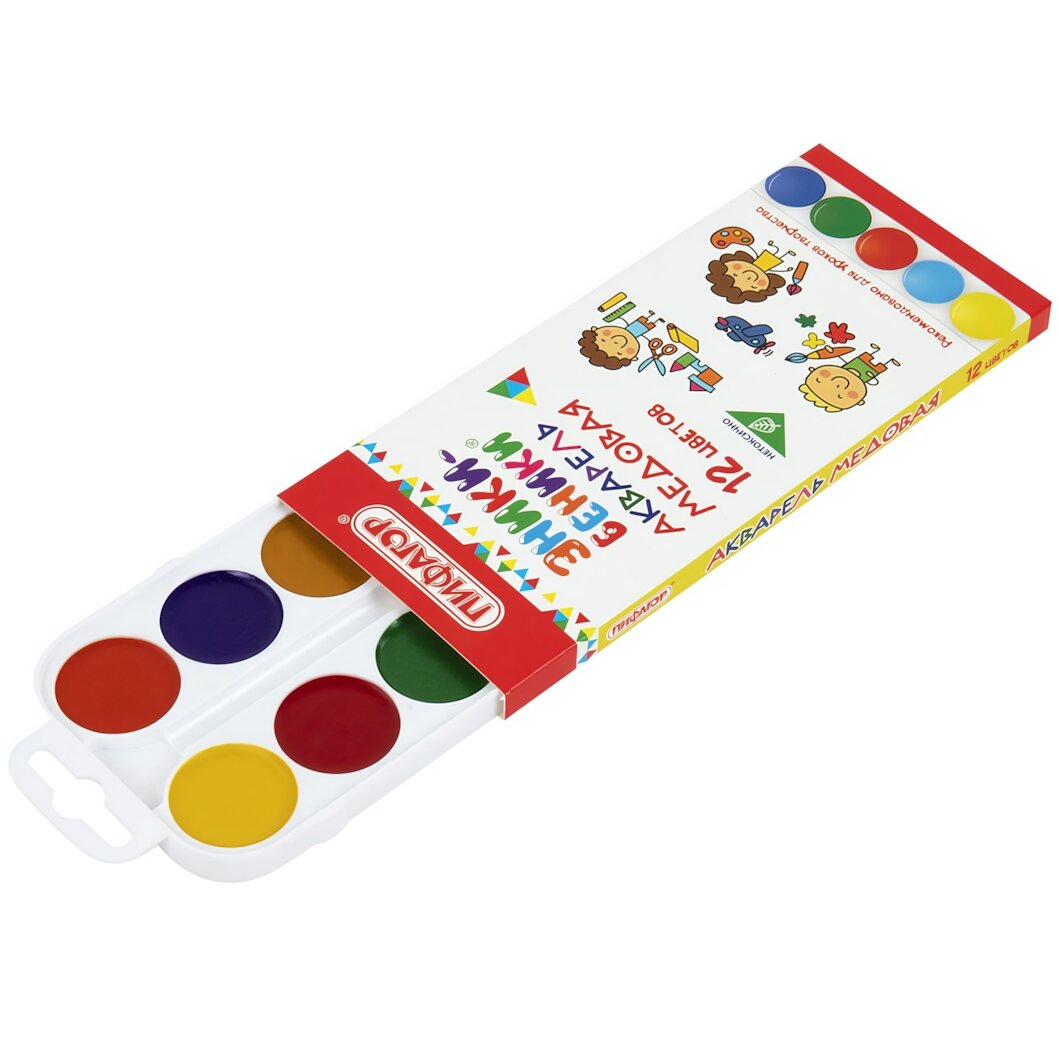 Акварельные краски медовые для детей 12 цветов, яркие, безопасные, для творчества