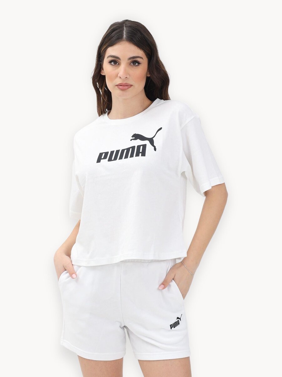 Футболка PUMA ESS Cropped No.1 Logo, размер L, белый
