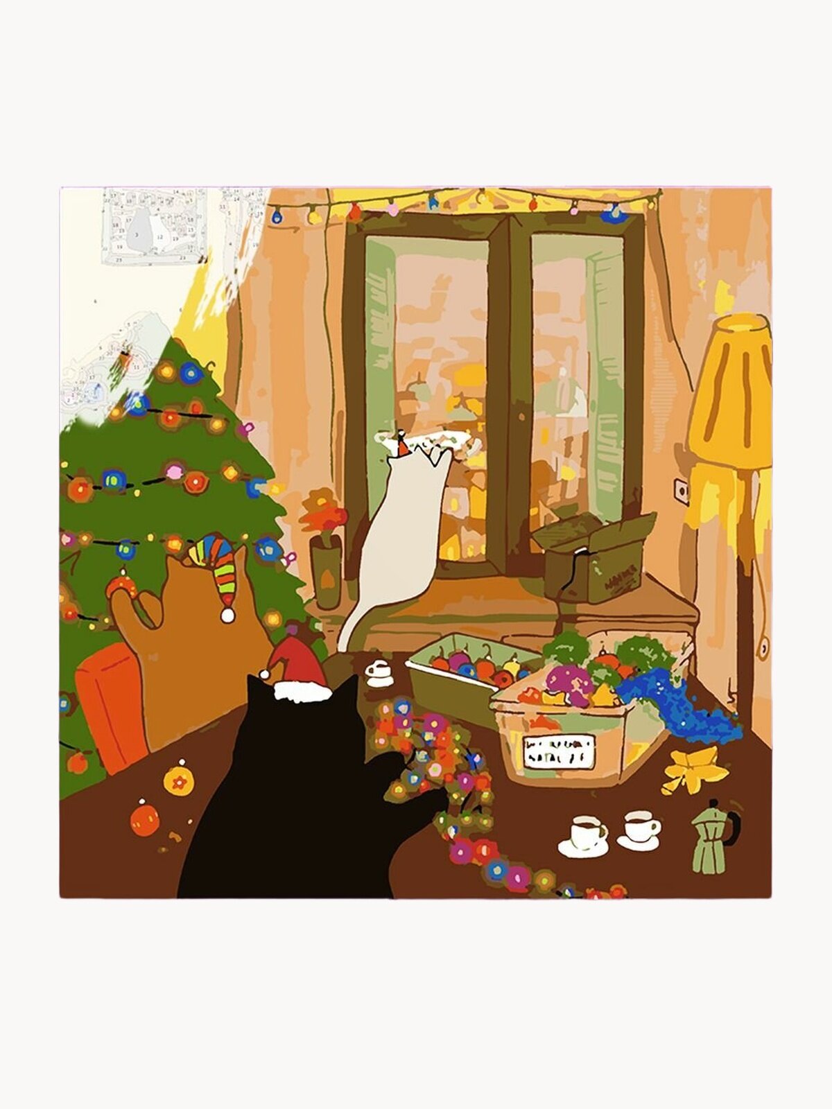 Картина по номерам на холсте Котики готовятся к Новому году, 40 х 40 см