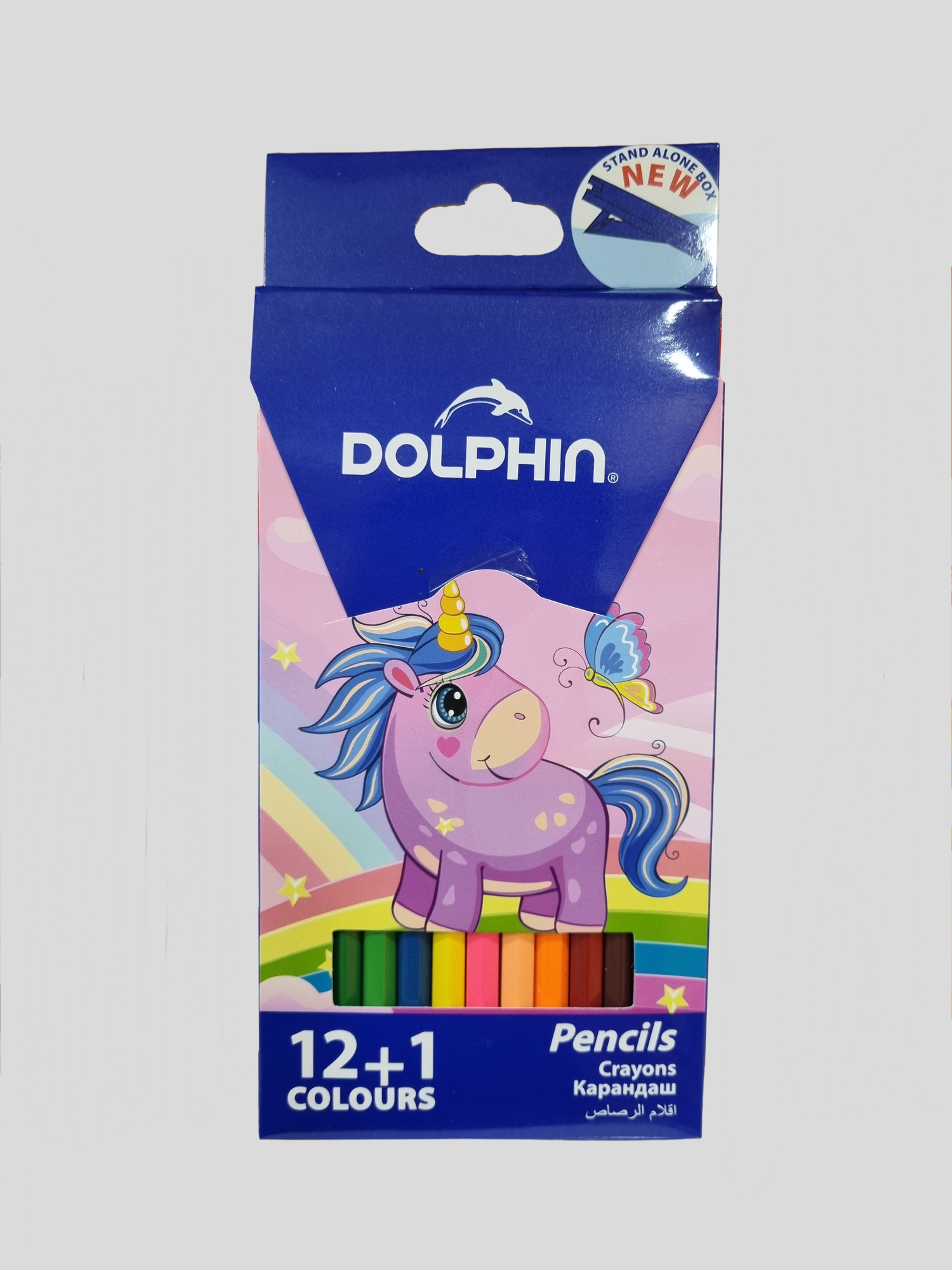 Цветные карандаши DOLPHIN оригинальные, дерево, шестигранник, B, 12 цветов, подарочная упаковка