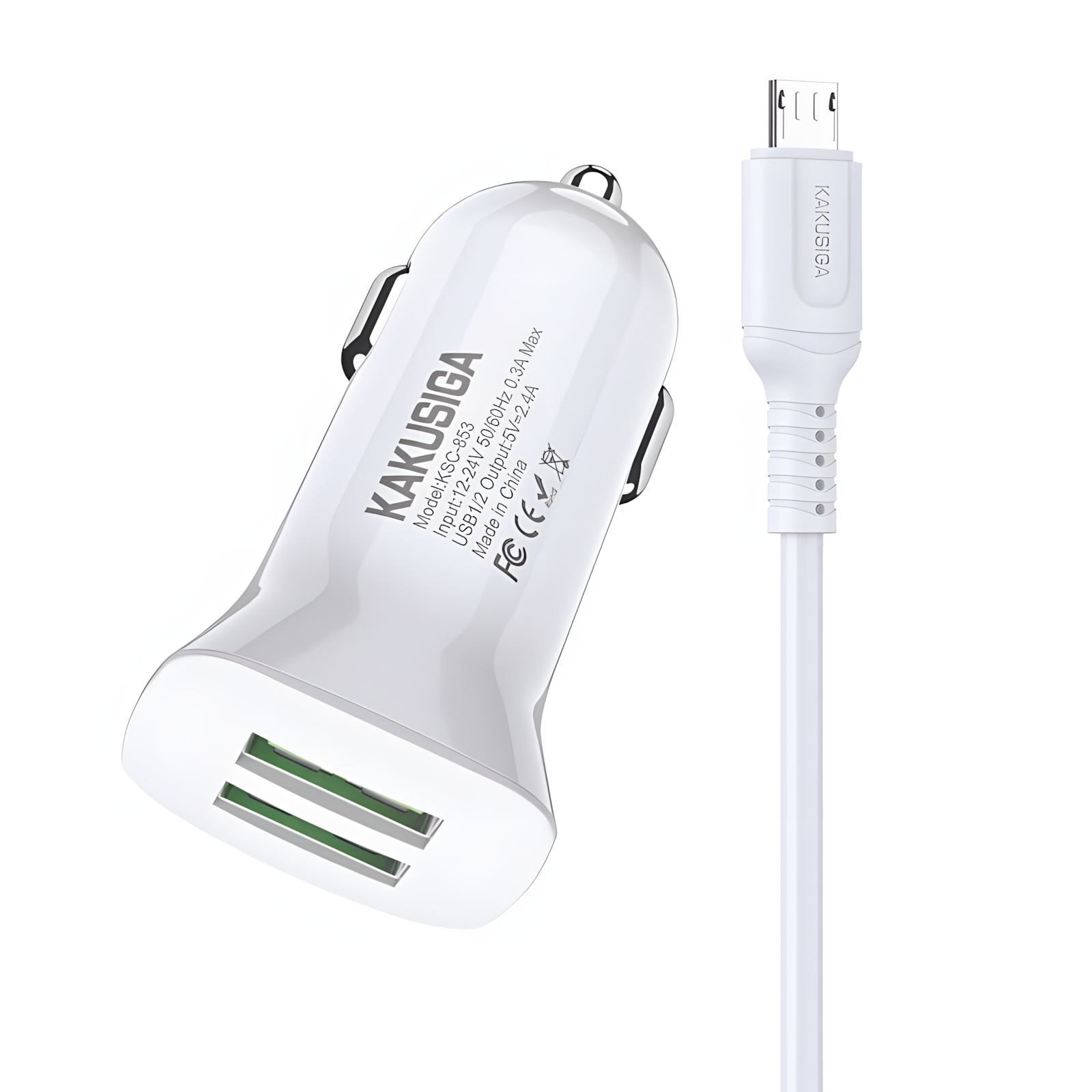 Автомобильное зарядное устройство KAKUSIGA KSC-854 V8, 2xUSB, Fast Charge, белое