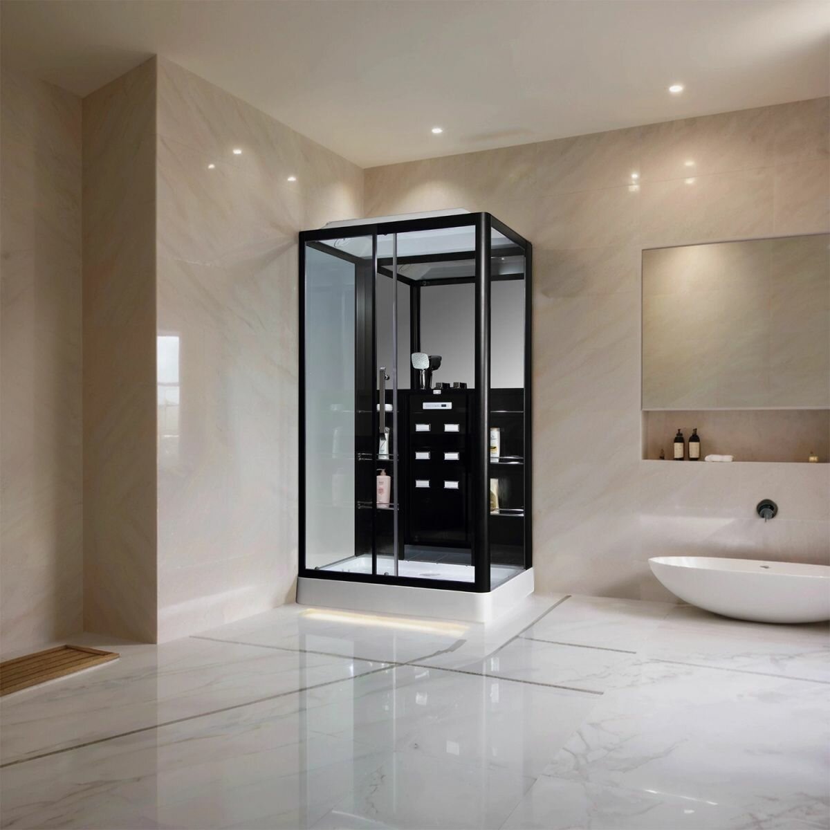 Душевая кабина с низким поддоном CS 127 3A L 90*120*235 левосторонняя прозрачное стекло 6 мм профиль черный