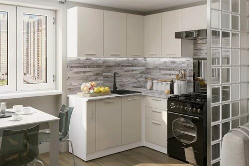 Изображение товара Кухонный гарнитур Герда Дюна мега прайм 1600х1700 мм, каркас ЛДСП, фасад ЛДСП, Белый/Кашемир