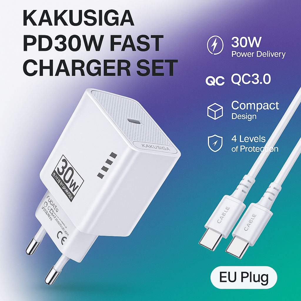 Кабель для быстрой зарядки kakusiga PD30W, USB Type-C, QC3.0 | white
