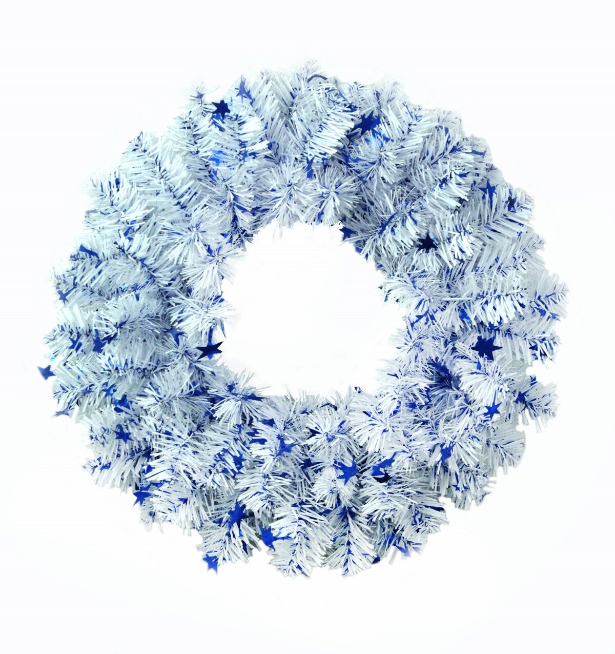 Венок новогодний MOROZCO 3 белый с синими звездами 35 см