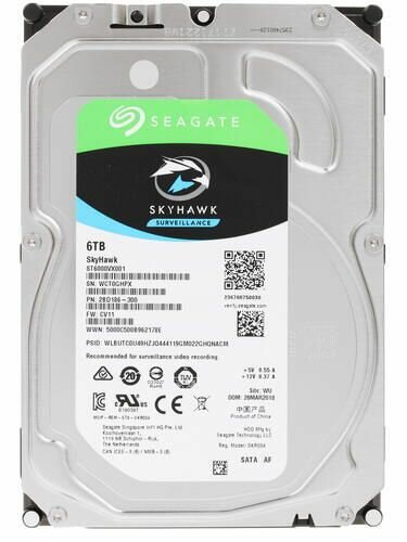 3.5" 6 ТБ Жесткий диск Seagate SkyHawk (ST6000VX001) - SATA III, 6 Гбит/с, 5900 об/мин, кэш память - 256 МБ