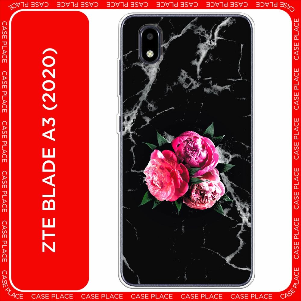 Чехол на ZTE Blade A3 (2020) / ЗТЕ Блейд А3 (2020) с принтом "Букет на черном мраморе"
