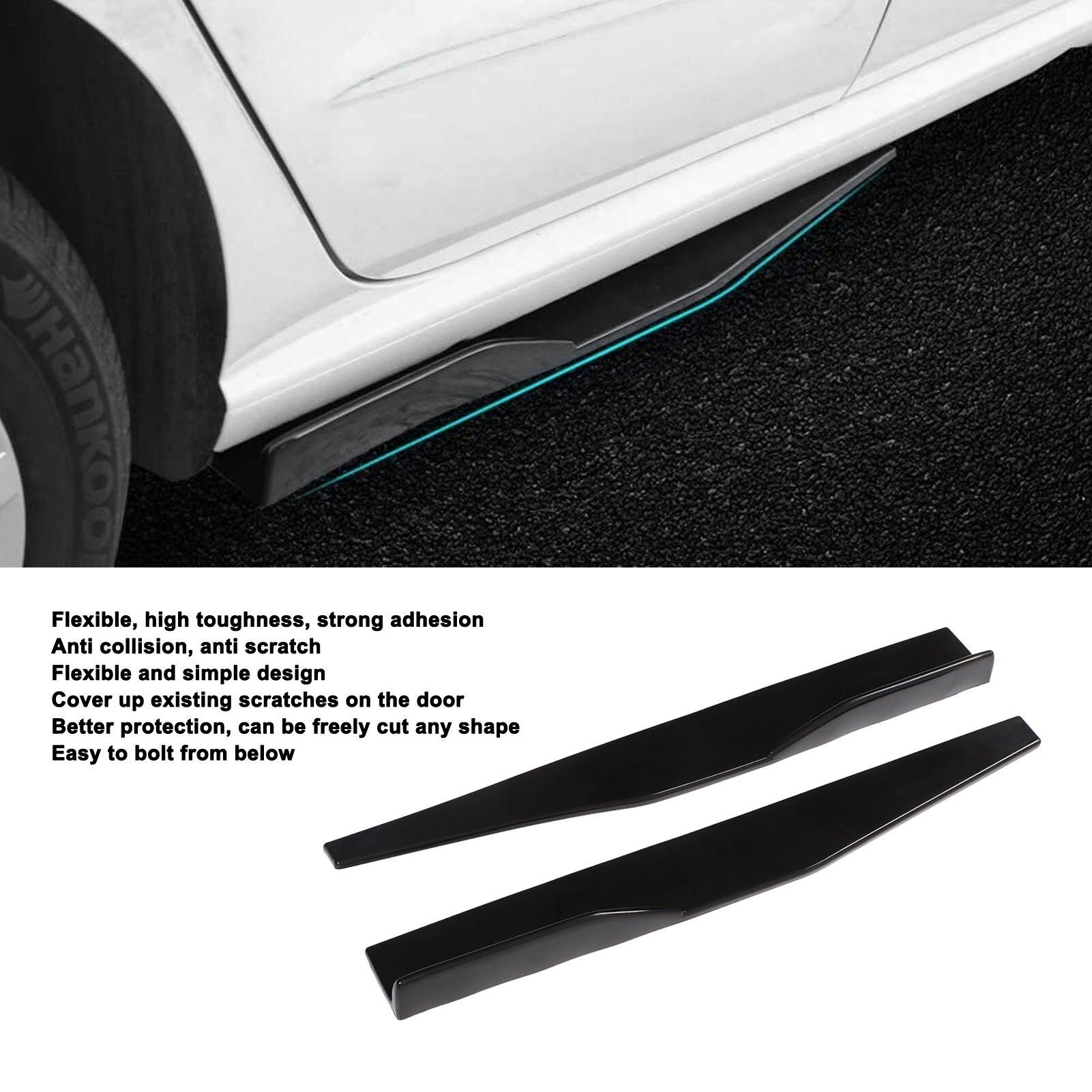 2 шт боковая юбка для стайлинга кузова автомобиля черная глянцевая износостойкая универсальная задняя боковая юбка из АБС-пластика для автомобильной модификации