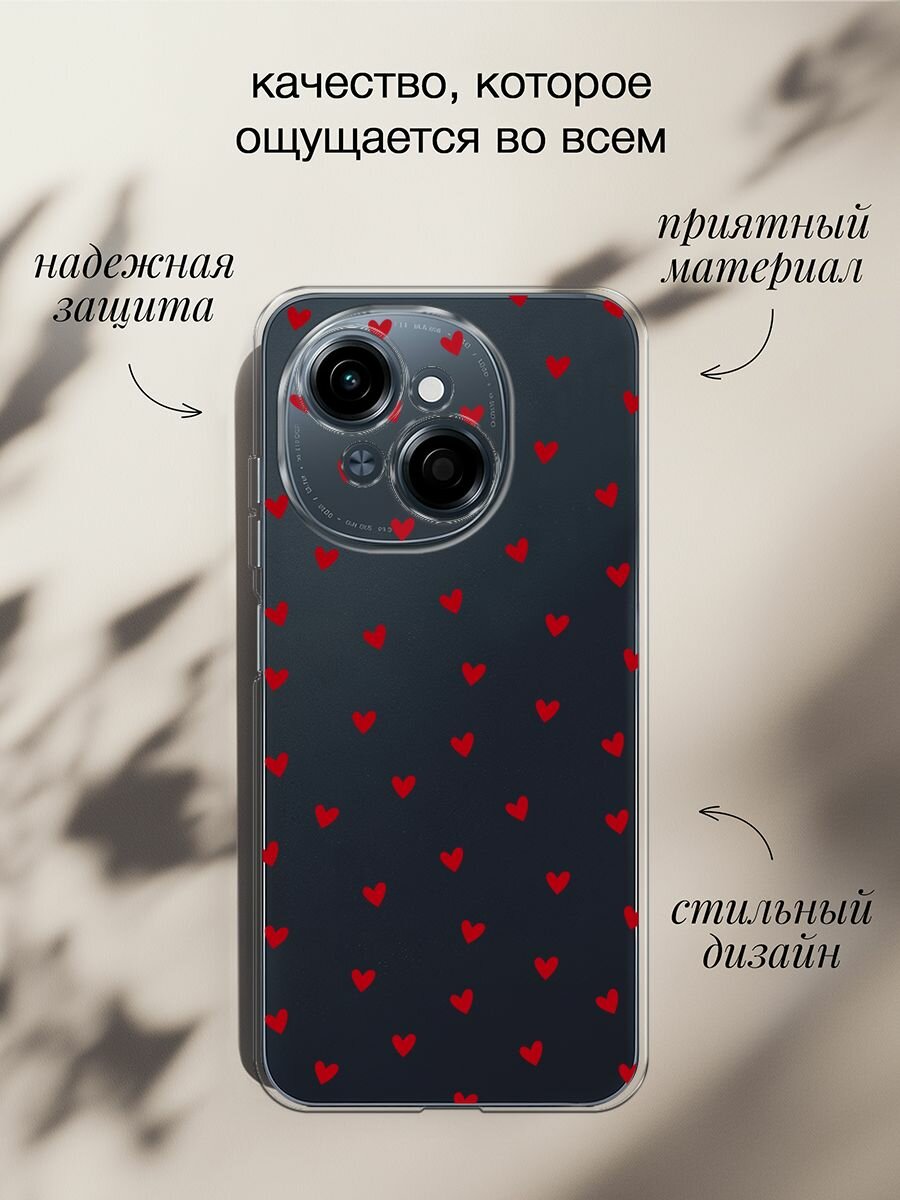 Чехол на Tecno Spark Go 1/Pop 9 / Текно Спарк Go 1/Поп 9 с принтом "Red hearts", прозрачный — фото 1