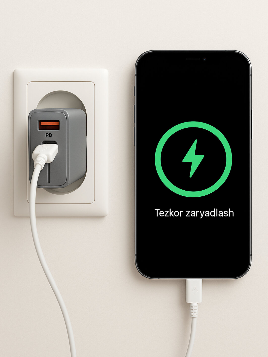 Зарядное устройство KING Turbo, USB-A/C, быстрая зарядка, черный