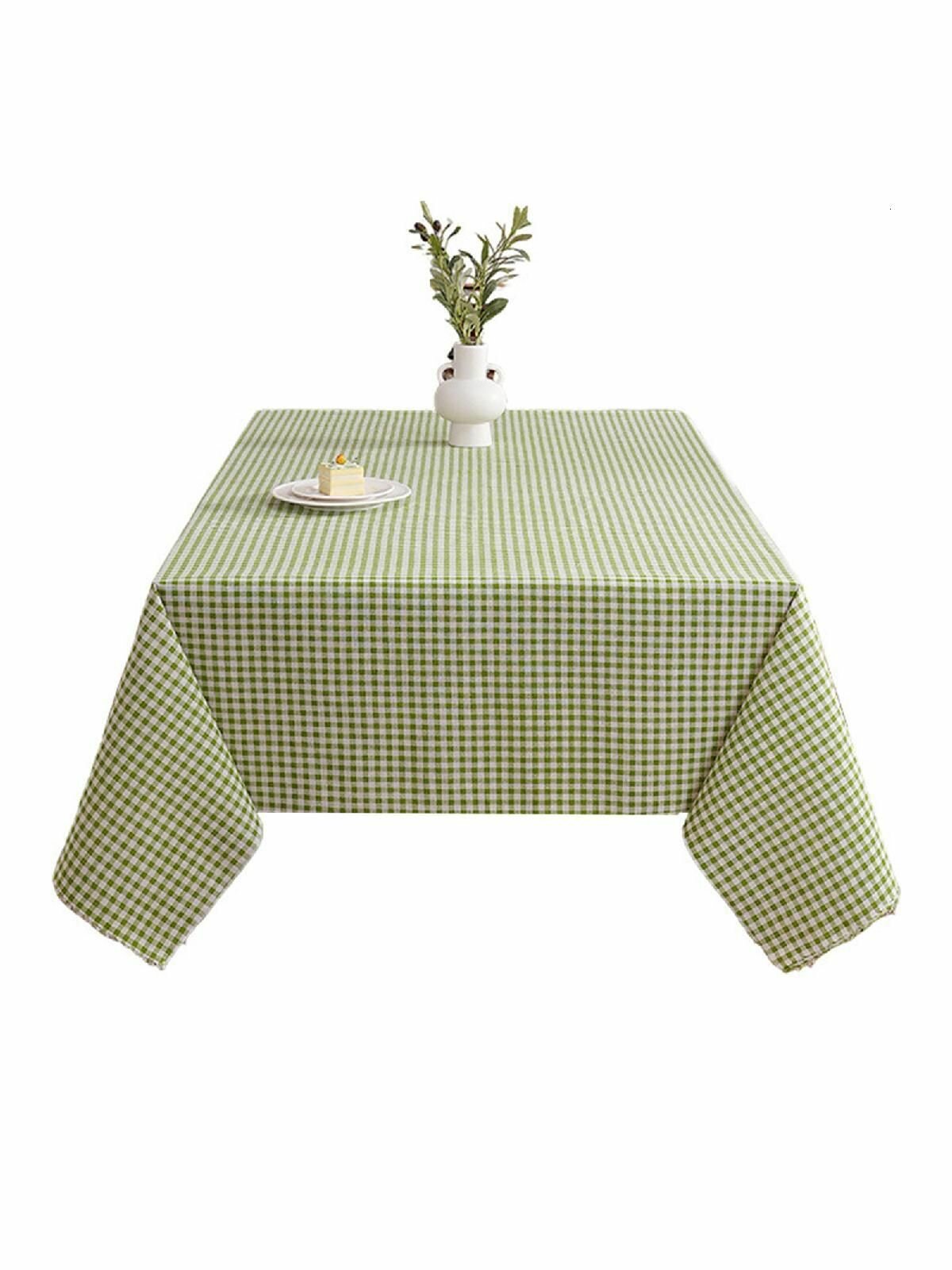 Скатерть Салфетка в клетку в корейском стиле-150-100 см-зеленый