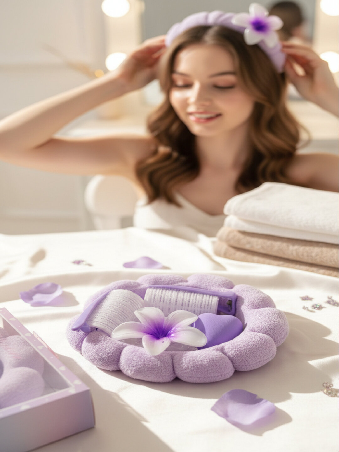 Набор для женщин аксессуары для волос, заколка для волос, ободок, 2 бигуди, спонж - Синий