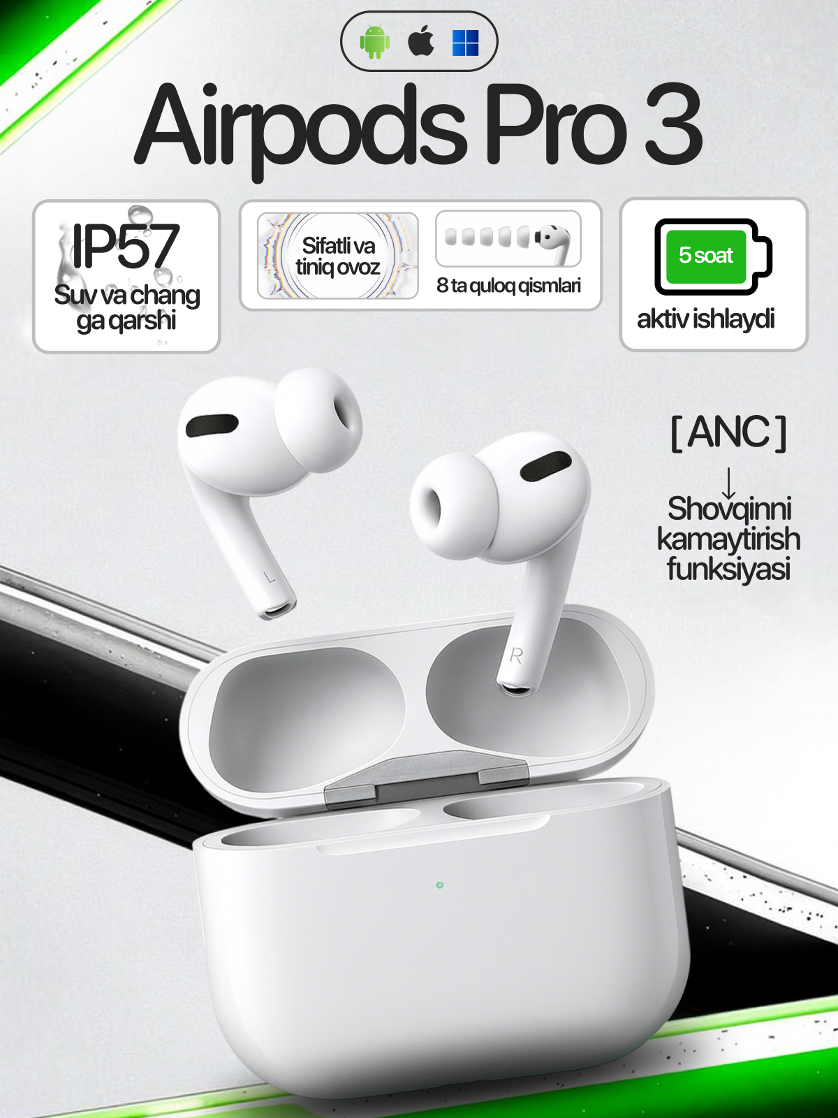 Беспроводные наушники Apple AirPods Pro 3 MagSafe, Hi-Fi, IP68, белый