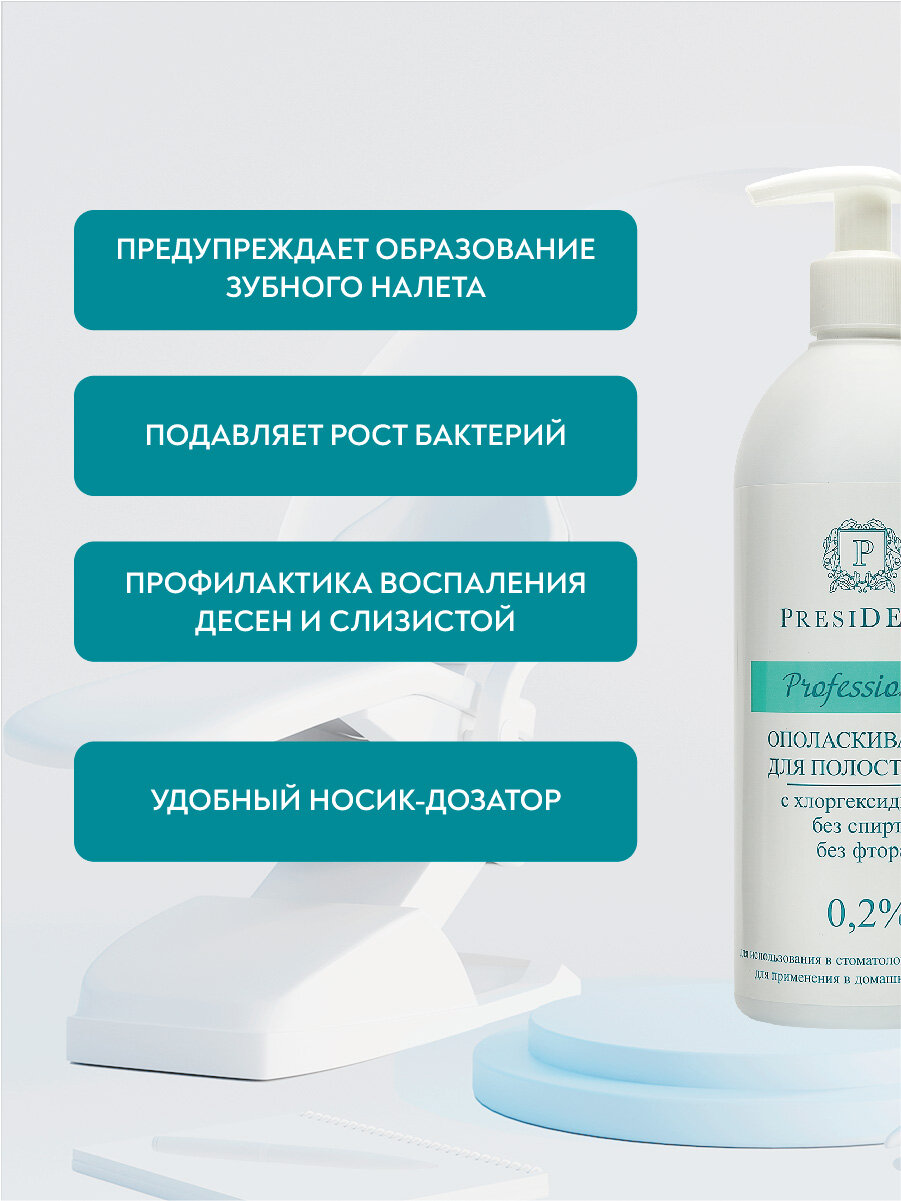 Ополаскиватель для полости рта PRESIDENT Professional, с хлоргексидином 0,2%, 500 мл — фото 2