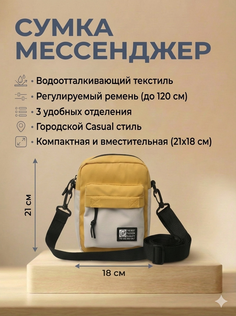 Сумка кросс-боди , фактура гладкая, желтый — фото 1