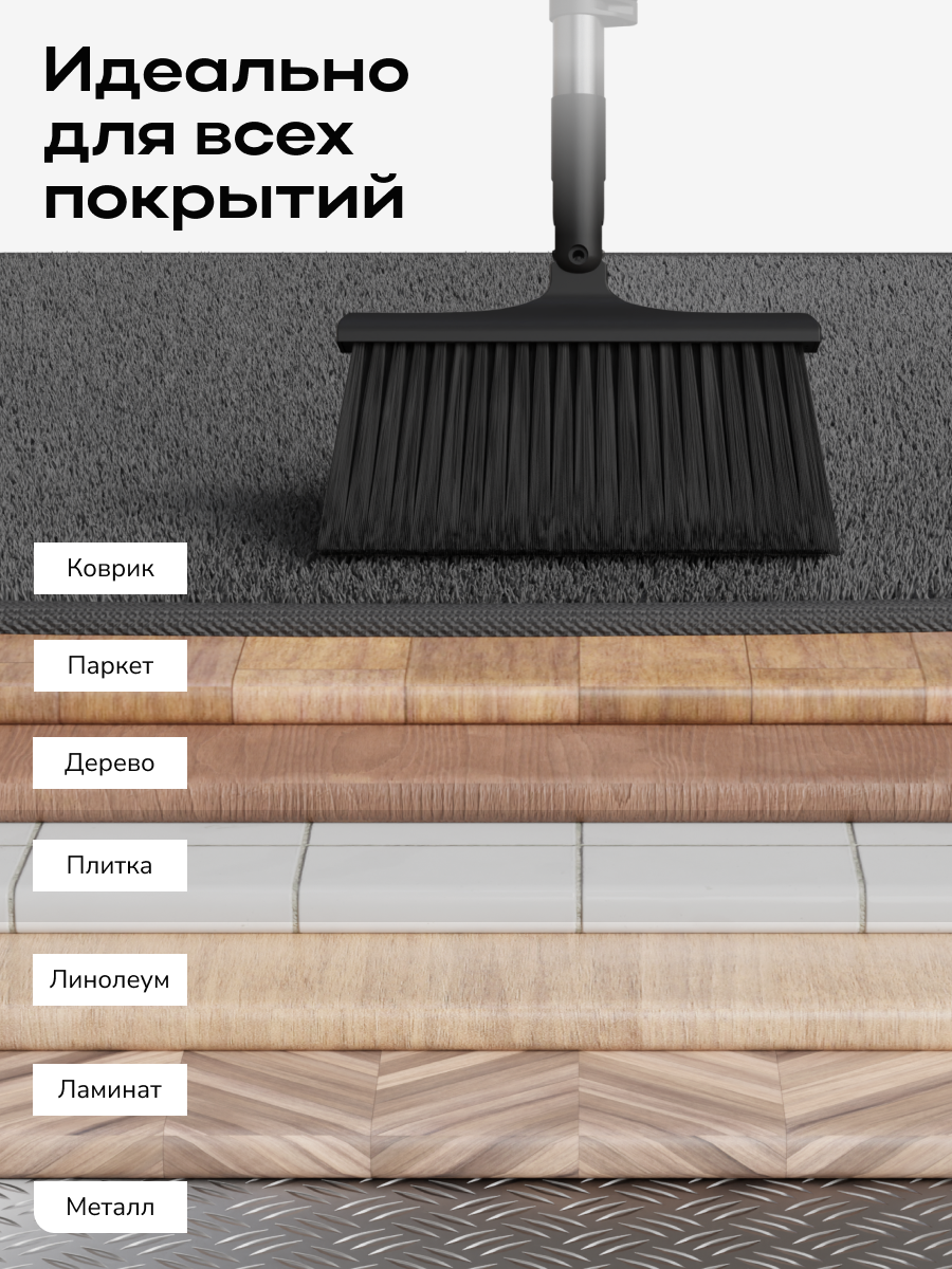 Комплект для сухой уборки Zetter M Ultra Click, щетка и совок, цвет черный — фото 14