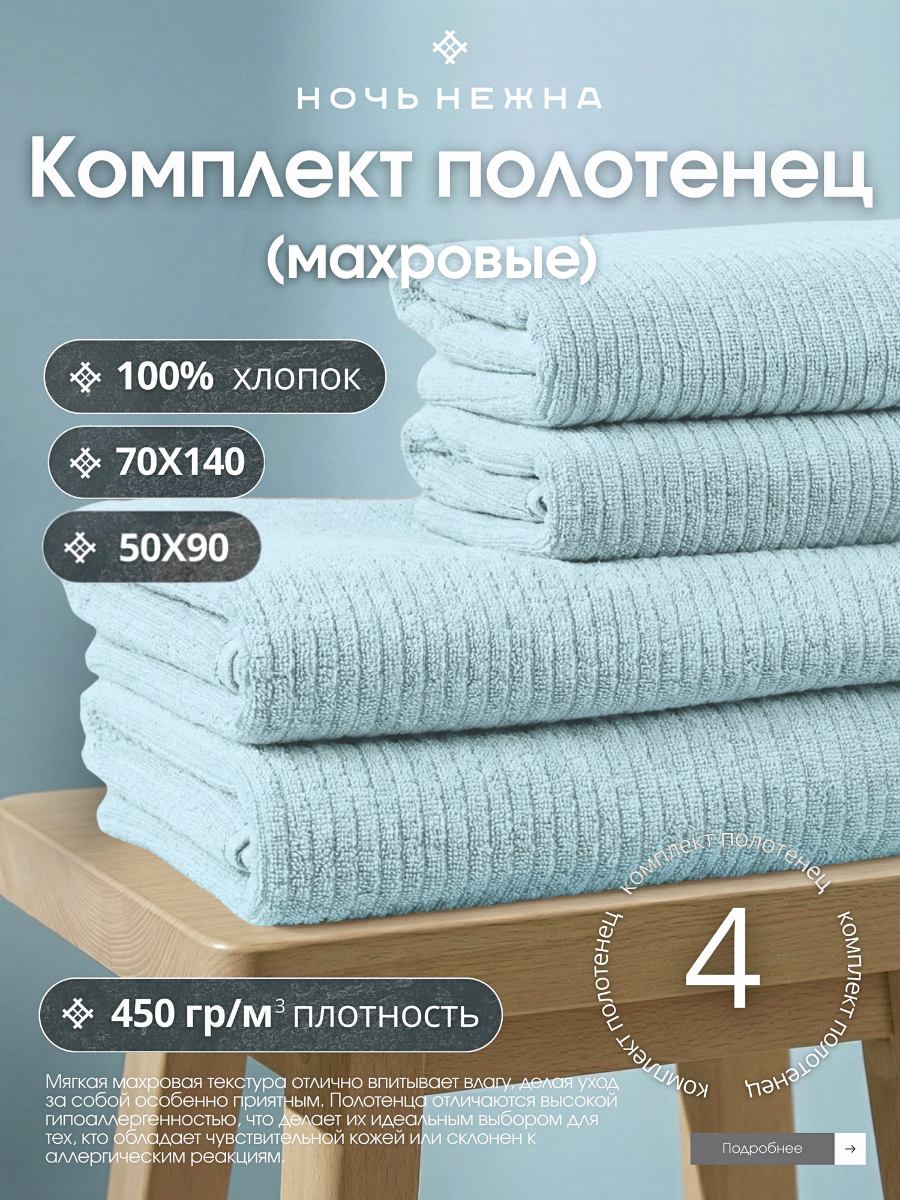 Полотенце банное махровое набор 4 шт