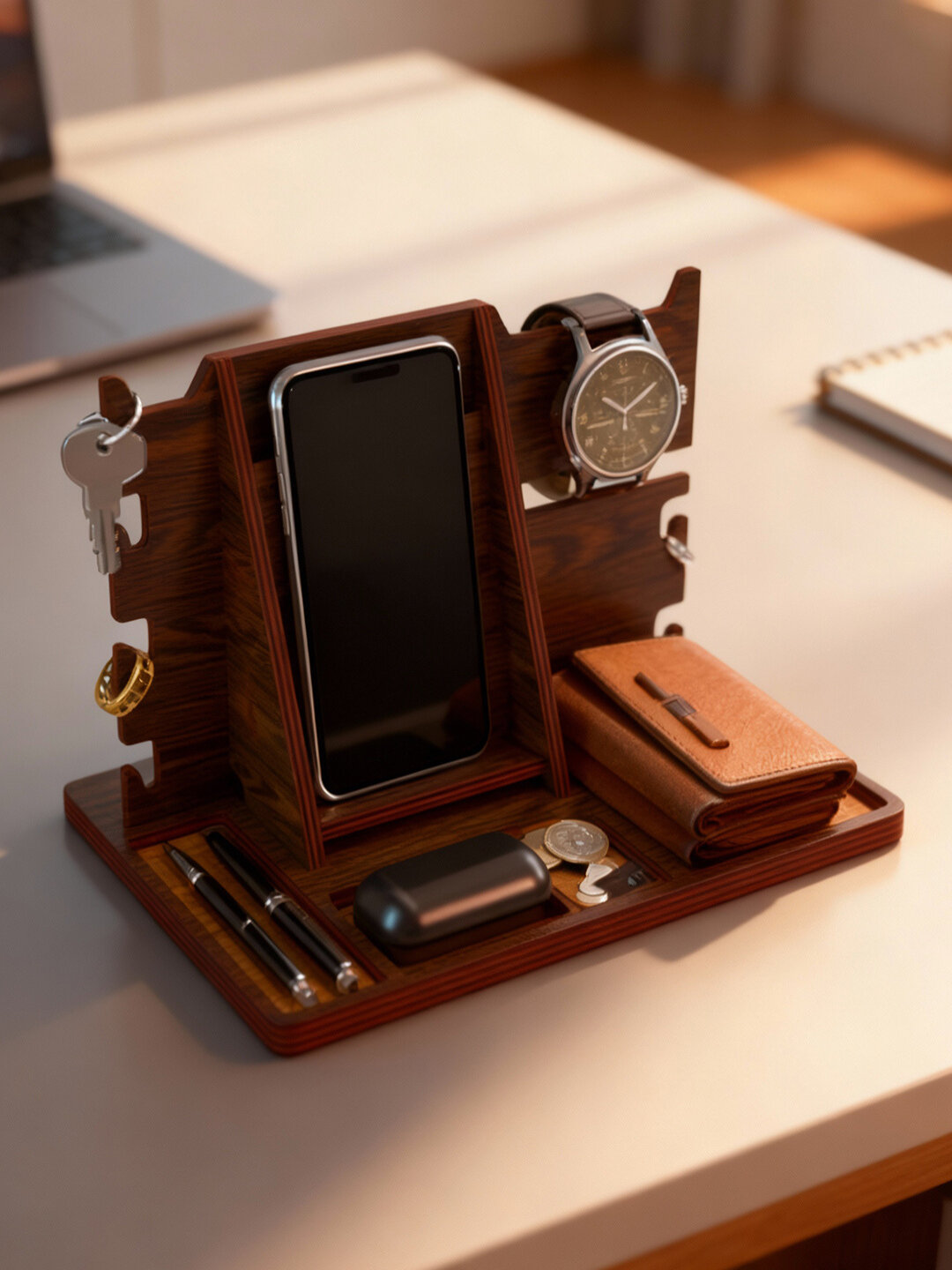 Органайзер для телефона и аксессуаров, деревянная подставка на стол — стильный подарок