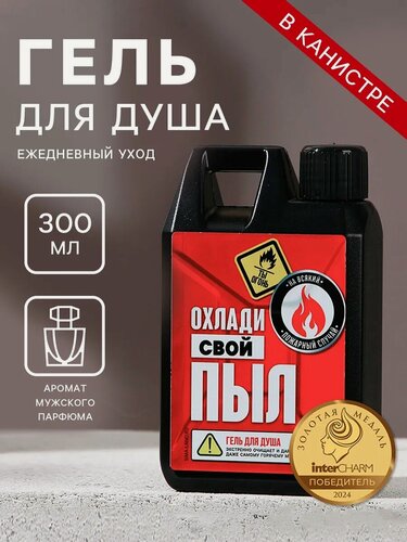 Изображение товара Гель для душ "Охлади свой пыл", 300 мл, во флаконе канистра, аромат мужского парфюма, подарок на 23 февраля