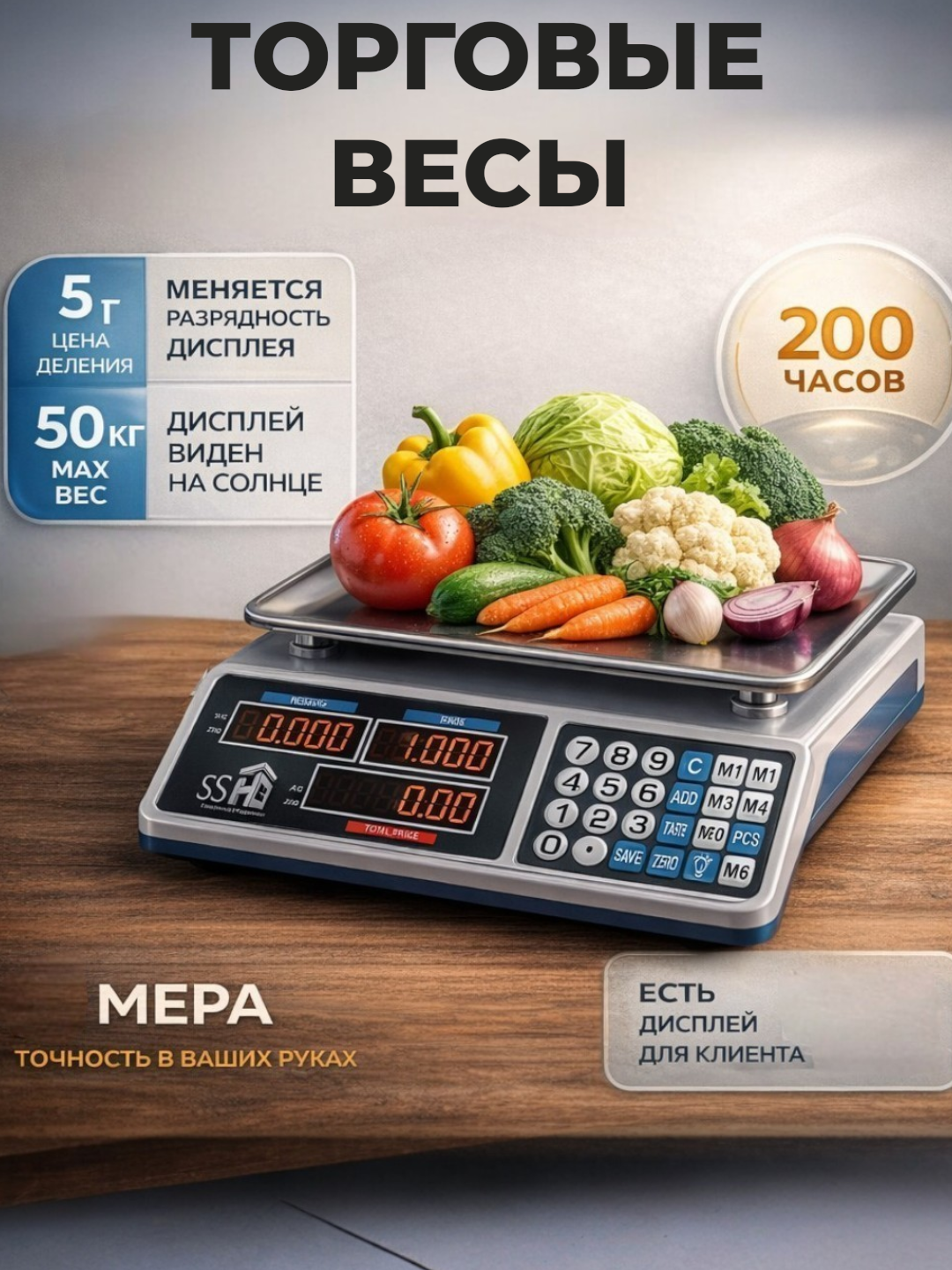 Умные весы, для кухни и электронной торговли, нержавеющая сталь, до 50 кг