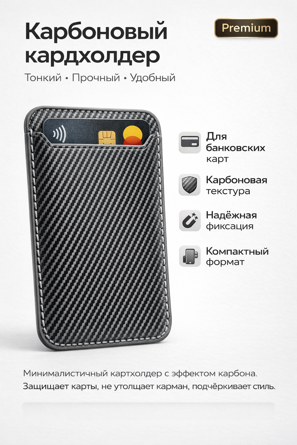 Картхолдер "MagSafe", кожаный, отделение для карт, совместимость с iPhone