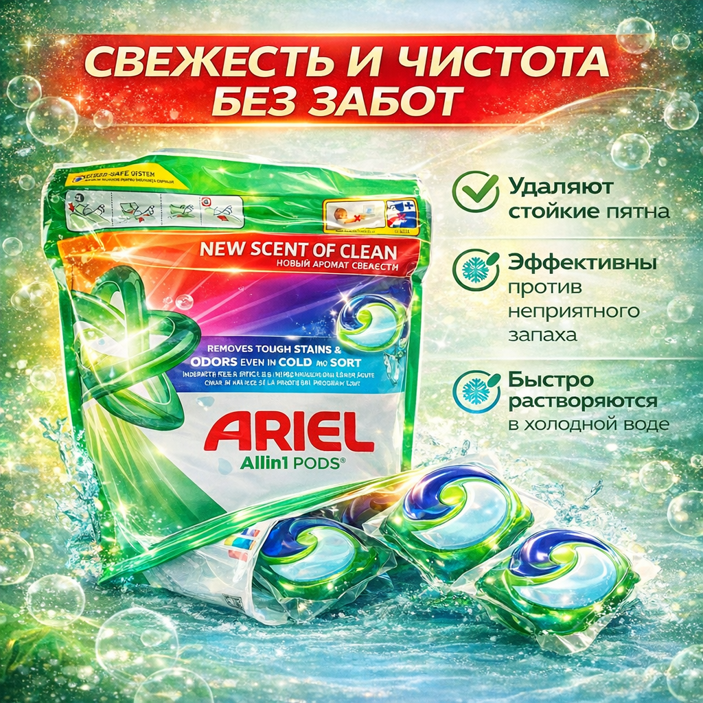 Капсулы для стирки цветного белья Arial, защита цвета, 65 шт EU