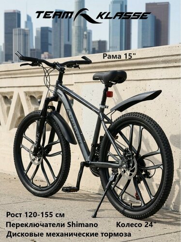 Изображение товара Велосипед Team Klasse TB-12-I, стальной, горный, 24 дюйма, 21 скорость, темно-серый