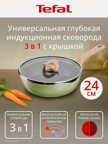 Изображение товара Сковорода Tefal One Pick Pot Pan 24 см, глубокая, с антипригарным покрытием, для всех типов плит