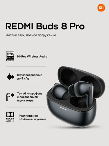Изображение товара Беспроводные наушники REDMI Buds 8 Pro Obsidian Black, активное шумоподавление, цвет черный