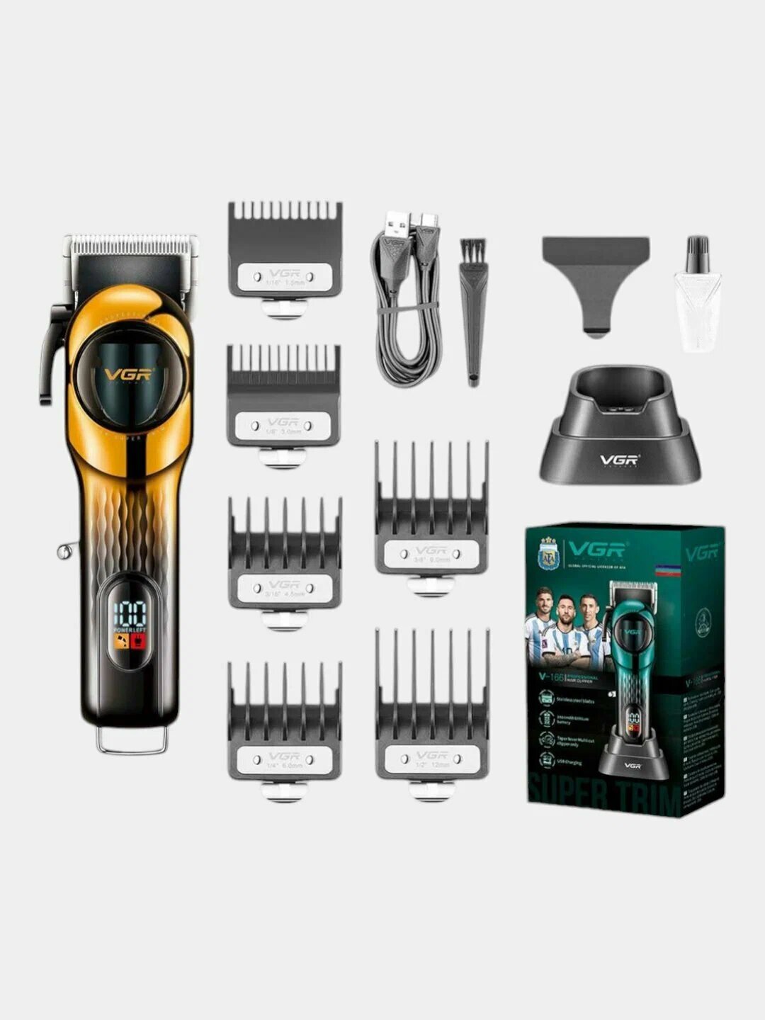 Профессиональная машинка для стрижки волос VGR V-166, для бороды, усов, волос, тела и бровей, USB