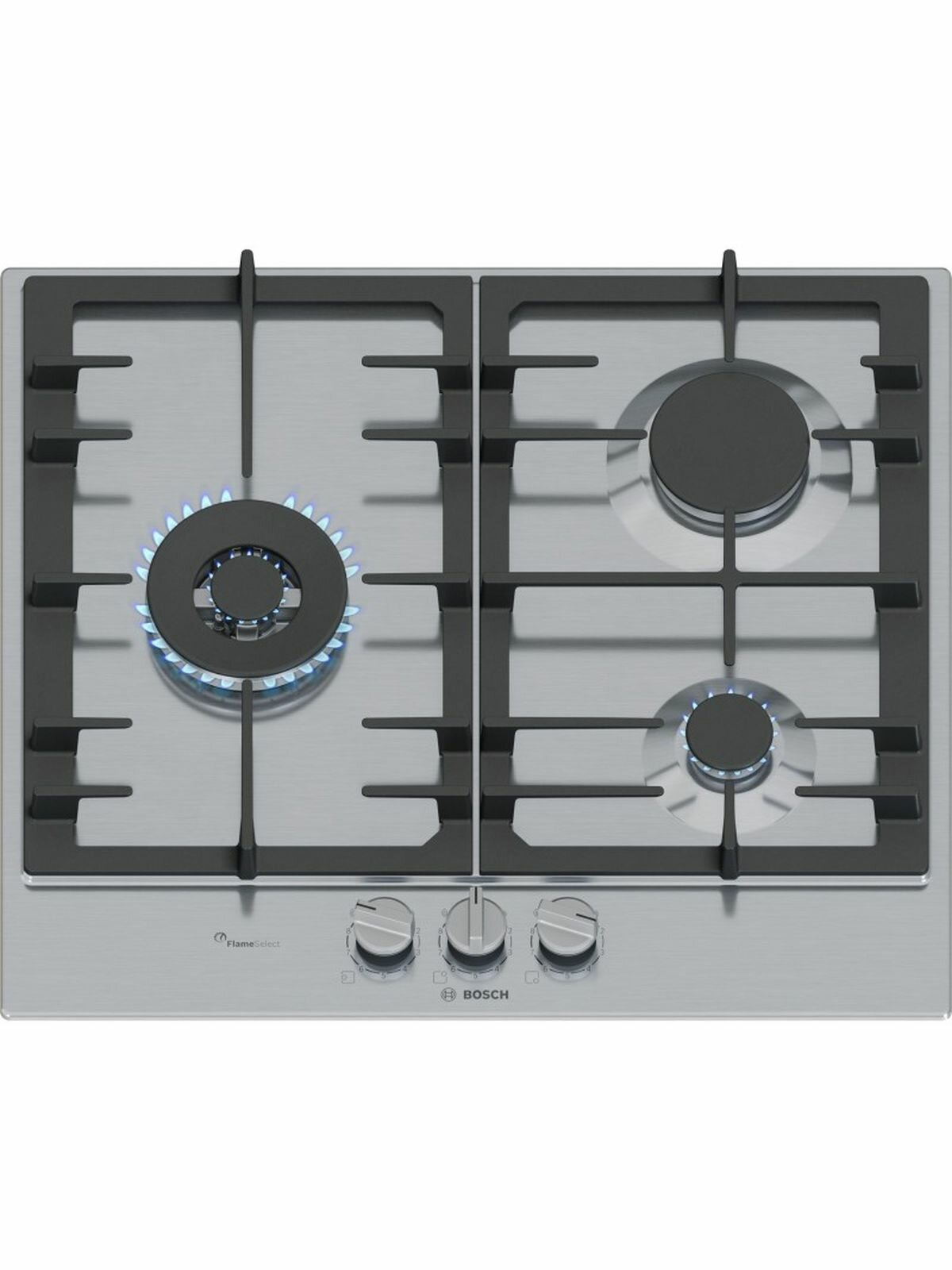 Встраиваемая газовая панель BOSCH PCC6A5I90, серебристая, официальная гарантия