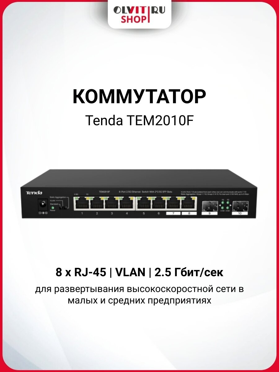 Коммутатор Tenda TEM2010F, 8PORT, 2.5G, 2SFP