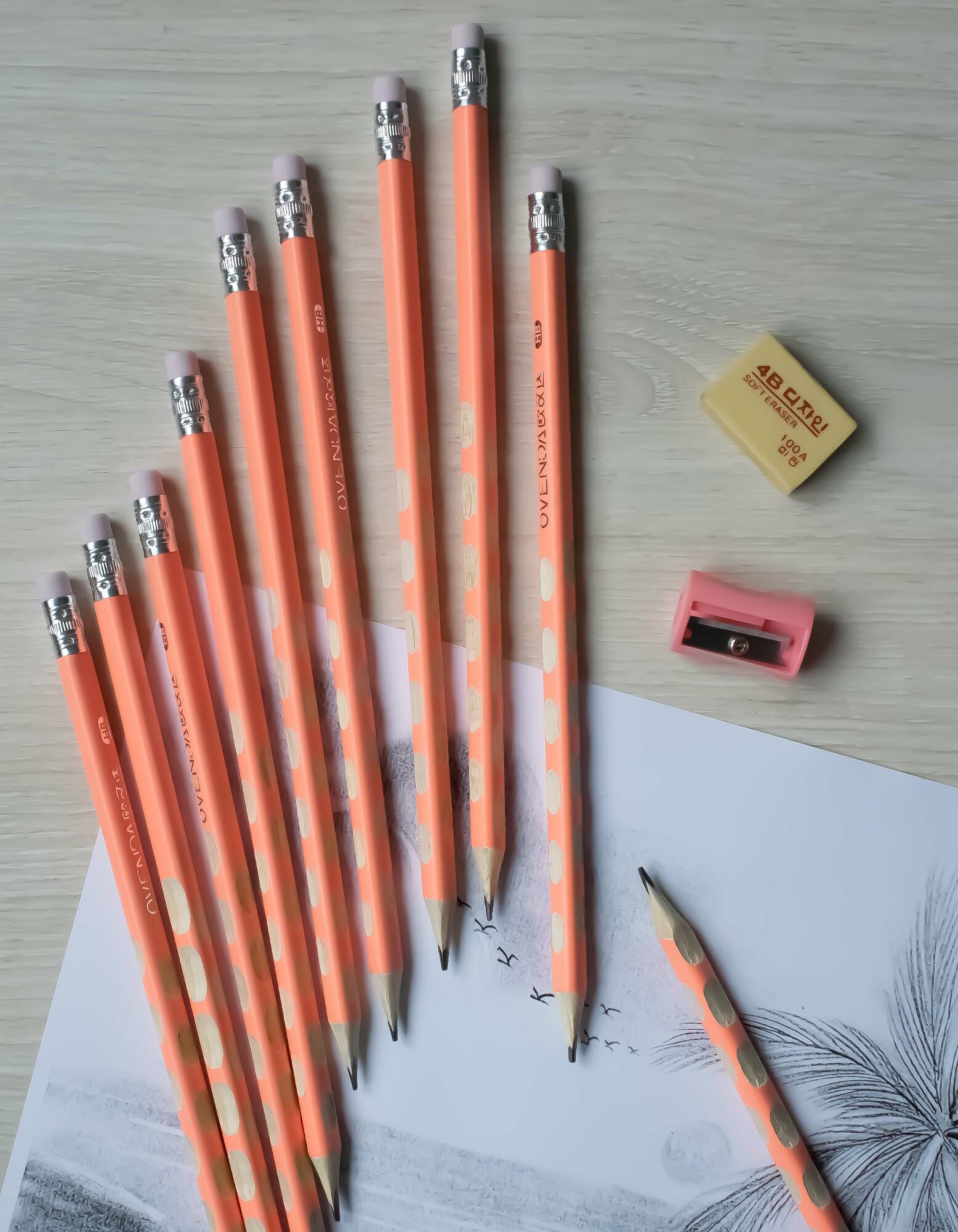 Карандаши простые чернографитные для школы ТМ/HB с ластиками и точилкой набор 10 штук заточенные — фото 1