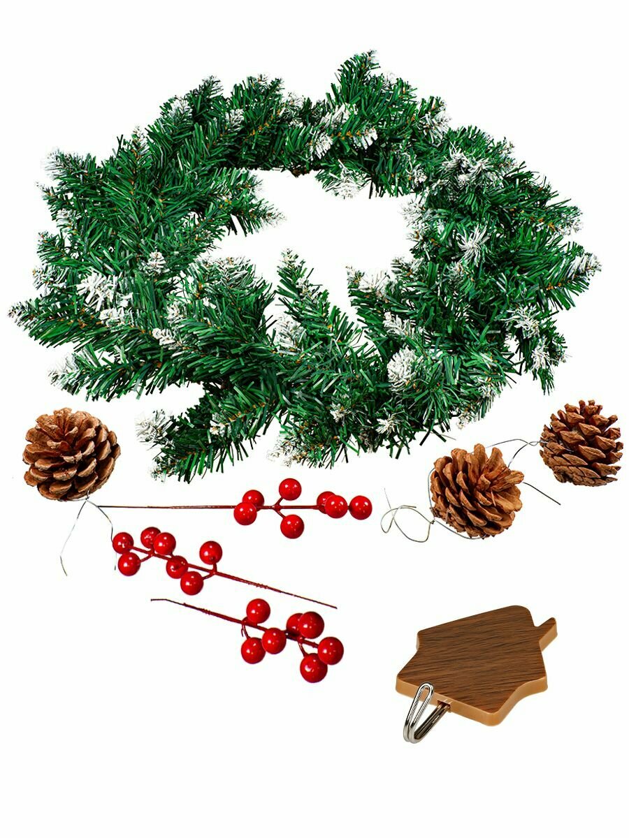 Венок хвойный с шишками и ягодами+ крючок арт. E-211 d 30 см зеленый 1 шт.