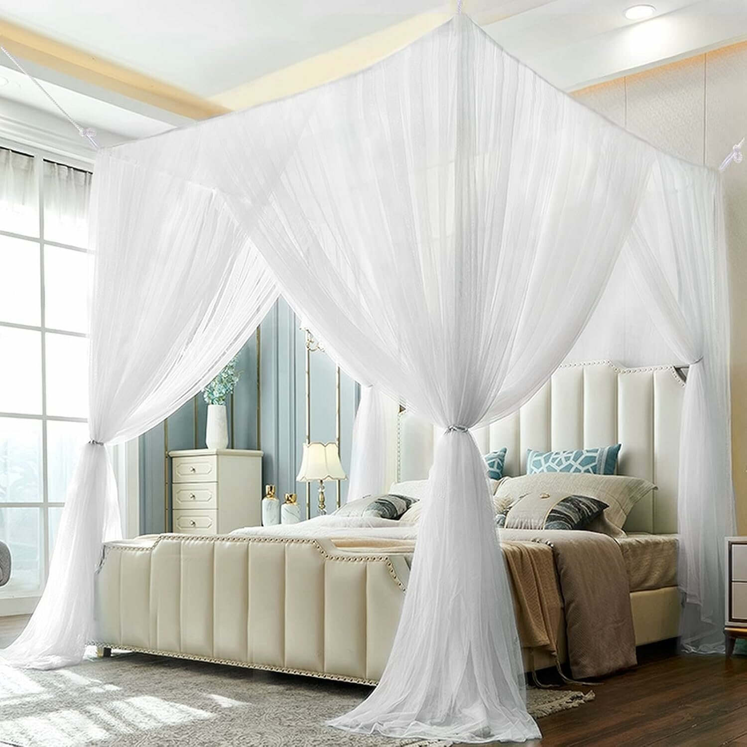 Москитная сетка Forhome Square Bed 210 x 190 x 240 см большая москитная сетка из полиэстера четыре двери быстрая и простая установка для односпальных и двуспальных кроватей - белый цвет