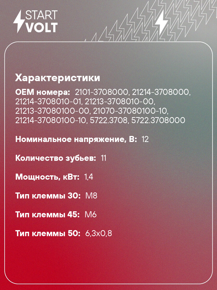 Стартер для автомобилей Лада 2101-2107/2123/21214 (карбюраторные и двигатели с ЭСУД) 1,4кВт LSt 0101 StartVolt — фото 1