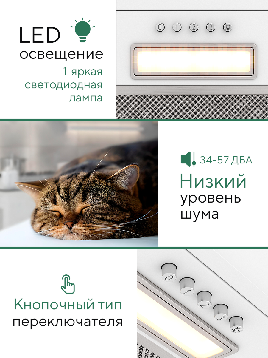 Кухонная встраиваемая вытяжка Elikor: Cube Basic 60П-500 белый — фото 1