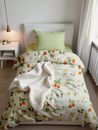Изображение товара Детское постельное белье 160х80 сатин "Клубника на зеленом" 396/3