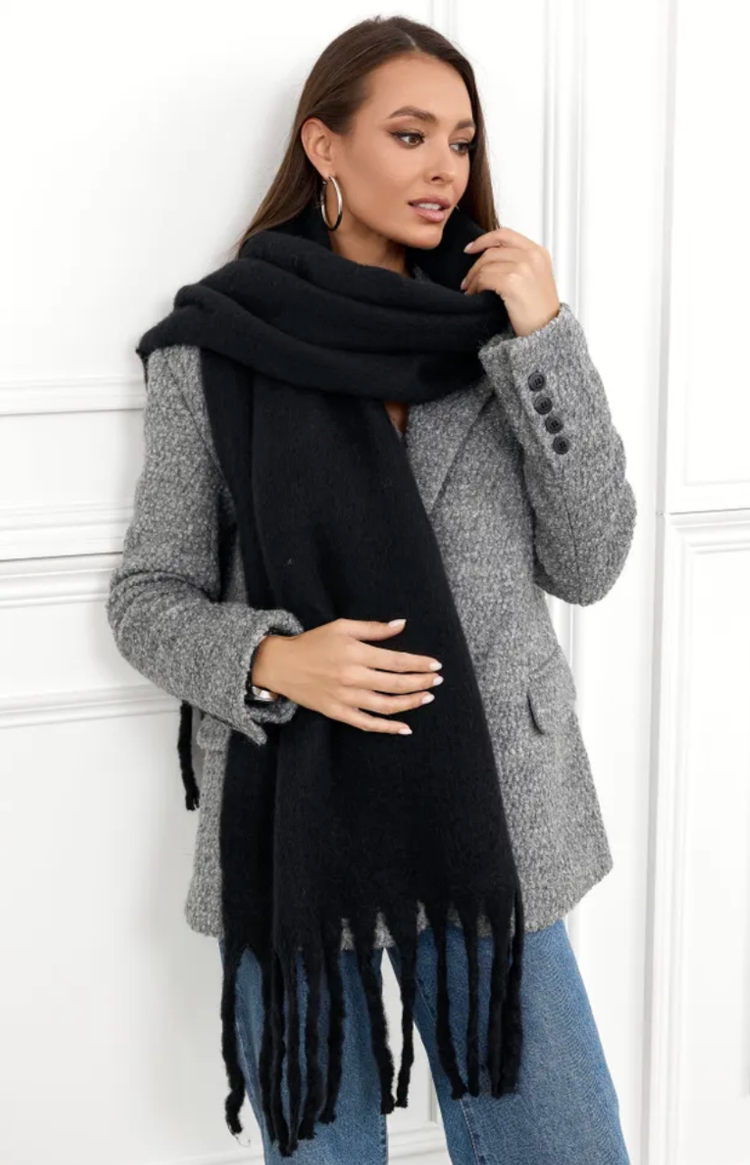 Шарф  палантин теплый осень/зима 2025 черный для девочек и женщин200х40 см универсальный черный